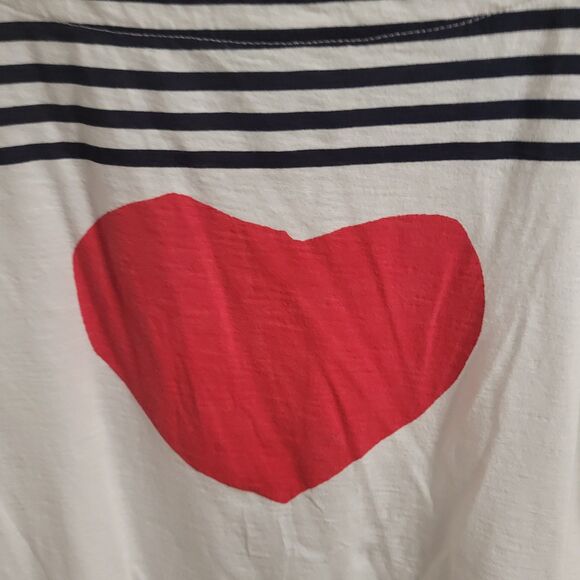 Nautical French Girl Breton Striped Heart Top M 100% Cotton Lovecore Valentine - Picture 2 of 5